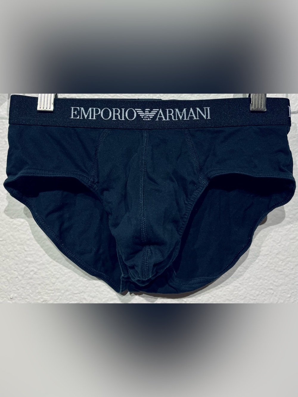 Emporio Armani Black Pure Cotton Briefs with Logo Waistband - Size S (Men’s)